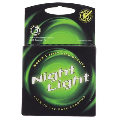 Night Light Glow In The Dark Condoms Lubricated 3 Pack