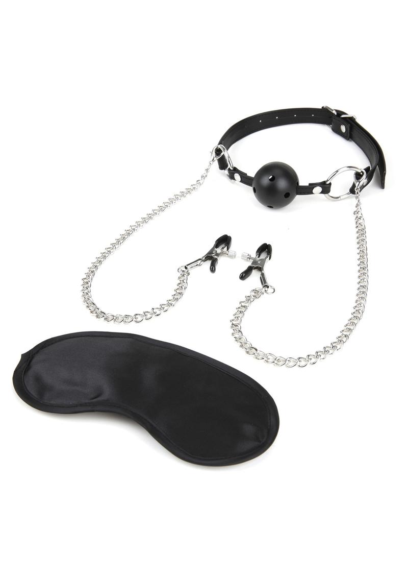 Lux+Fetish+Breathable+Ball+Gag+With+Nipple+Clamps+Adjustable