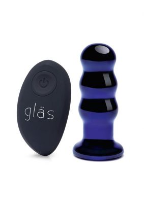 Glas Rechargeable Remote Controlled Vibrating Glass Beaded Buttplug 3.5in
