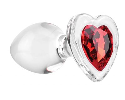 Adam & Eve Red Heart Gem Glass Anal Plug