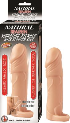 Natural Realskin Vibrating Penis Extender with Scrotum Ring