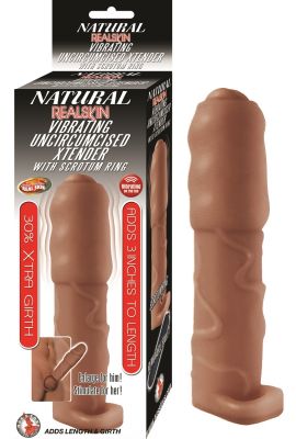 Natural Realskin Vibrating Uncircumcised Penis Extender with Scrotum Ring