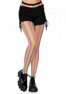 Leg Avenue Neon Rainbow Striped Fishnet Pantyhose