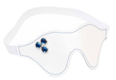Divinity White Leather Blue Faux Fur Classic Cut Blindfold