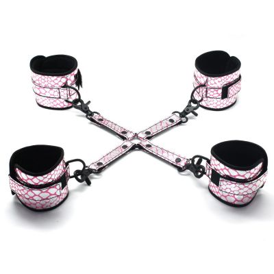 Faux Leather Wrist And Ankle Restraints With Hog Tie