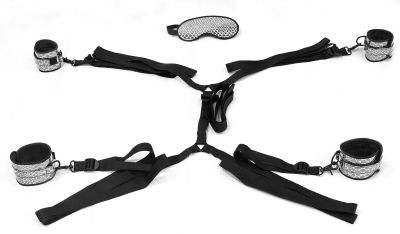 Faux Leather Wrist And Ankle Cuffs With And Blindfold