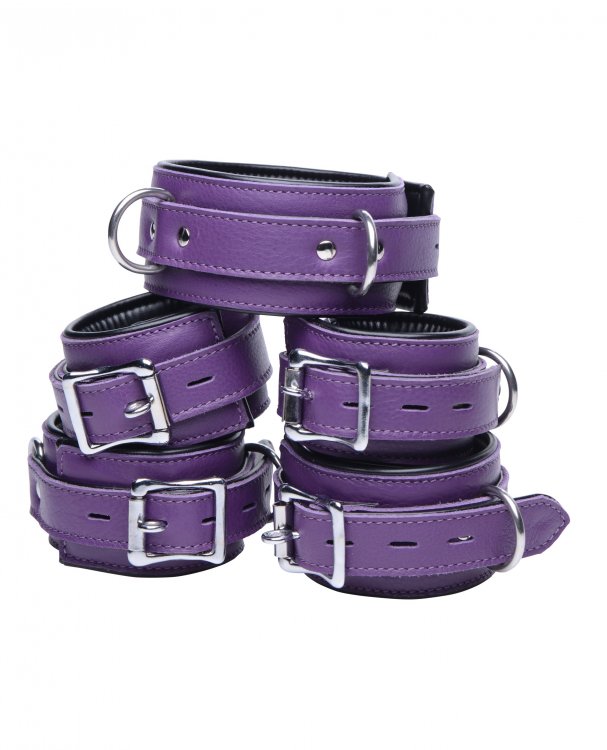 Purple+5+Piece+Locking+Leather+Bondage+Set