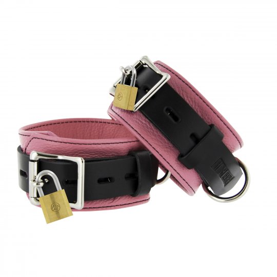 Strict+Leather+Pink+and+Black+Deluxe+Locking+Ankle+Cuffs