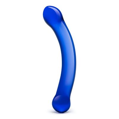 Glass Curved Glass G-Spot Dildo Blue 6 Inches