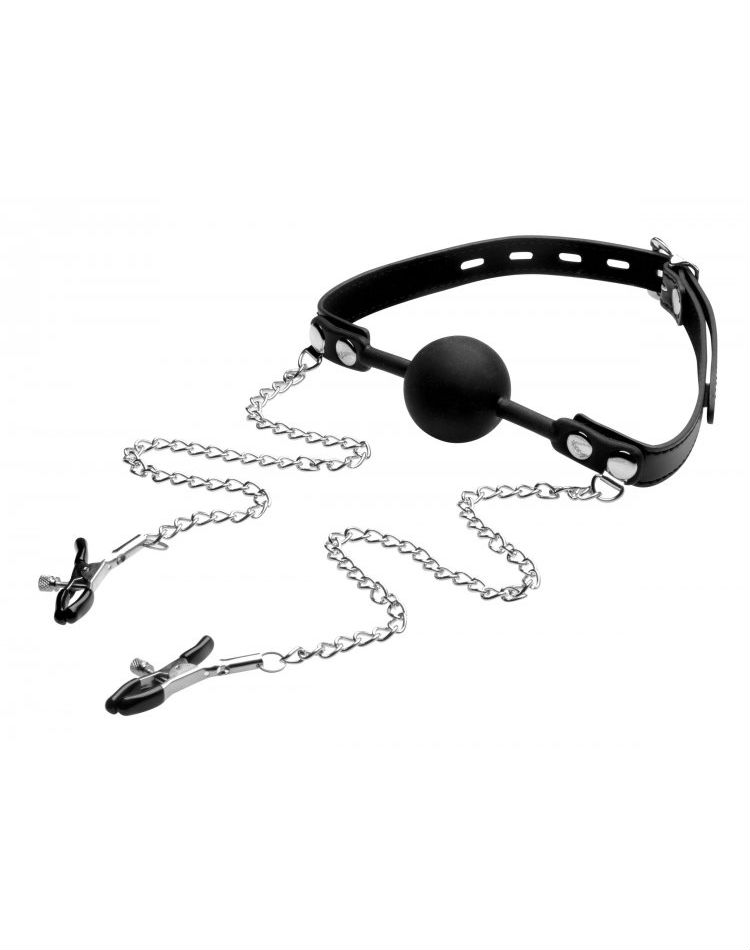 Silicone+Ball+Gag+with+Nipple+Clamps