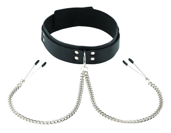 Leather+Collar+with+Tweezer+Nipple+Clamps