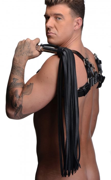 Leather+Flogger+with+Stainless+Steel+Handle