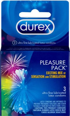 Durex Pleasure Pack  Lubricated Latex Condoms 3-Pack