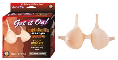 Inflatable Strap On Boobs F Cup with Erect Nipples Adjustable Straps Waterproof