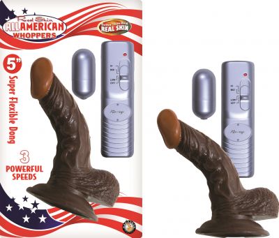 Real Skin All American Whoppers Vibrating Dong With Balls 5 Inch