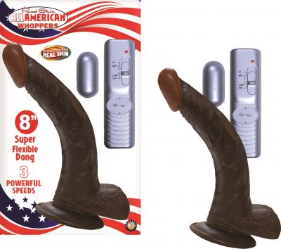 Real Skin All American Whoppers Vibrating Dong With Balls 8 Inch