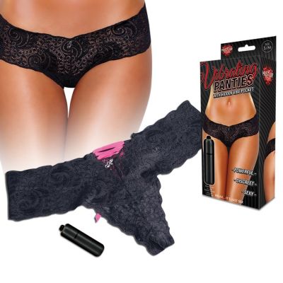 Hustler Toys Vibrating Panties Lace Up Back Thong With Hidden Vibe Pocket