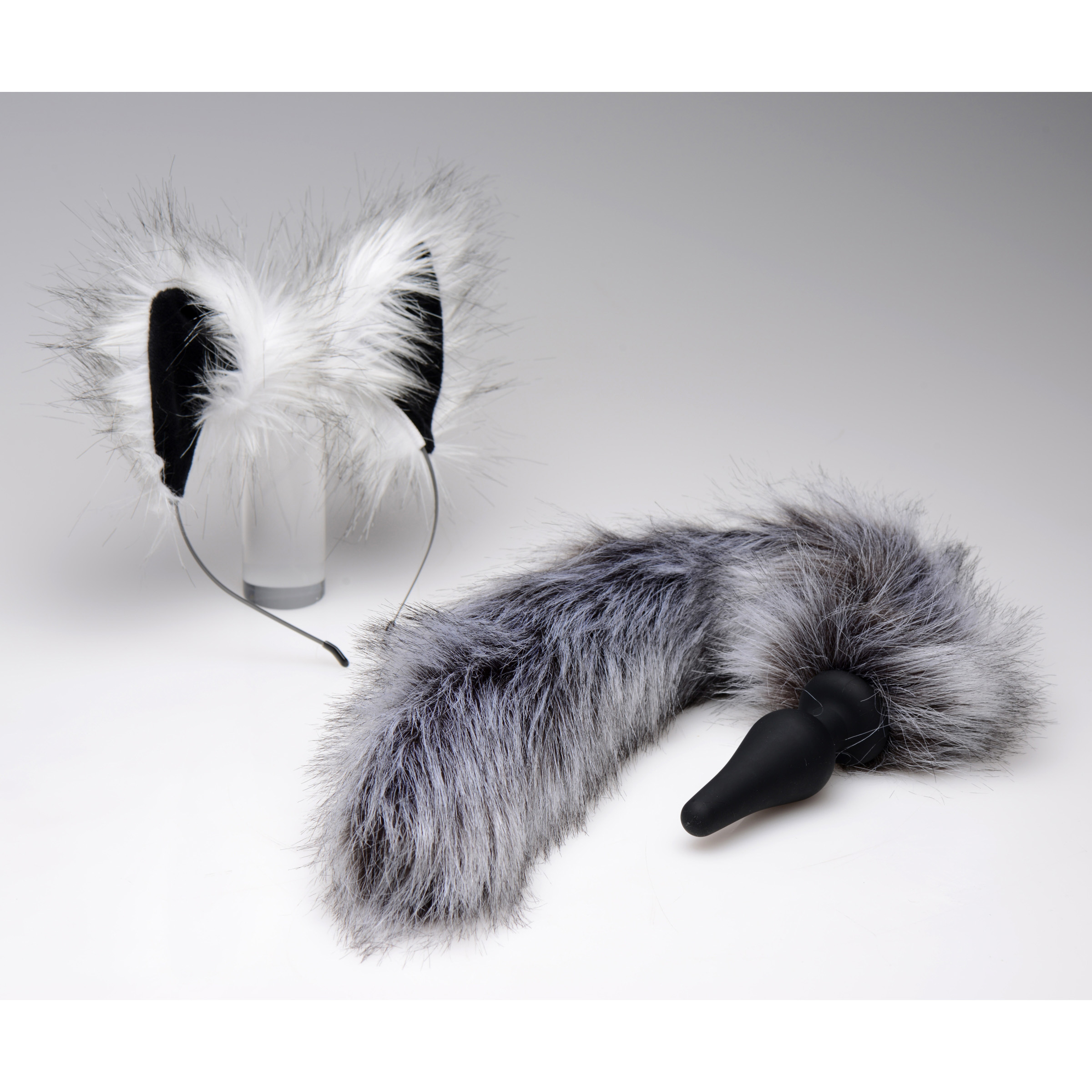 Grey+Wolf+Tail+Anal+Plug+and+Ears+Set