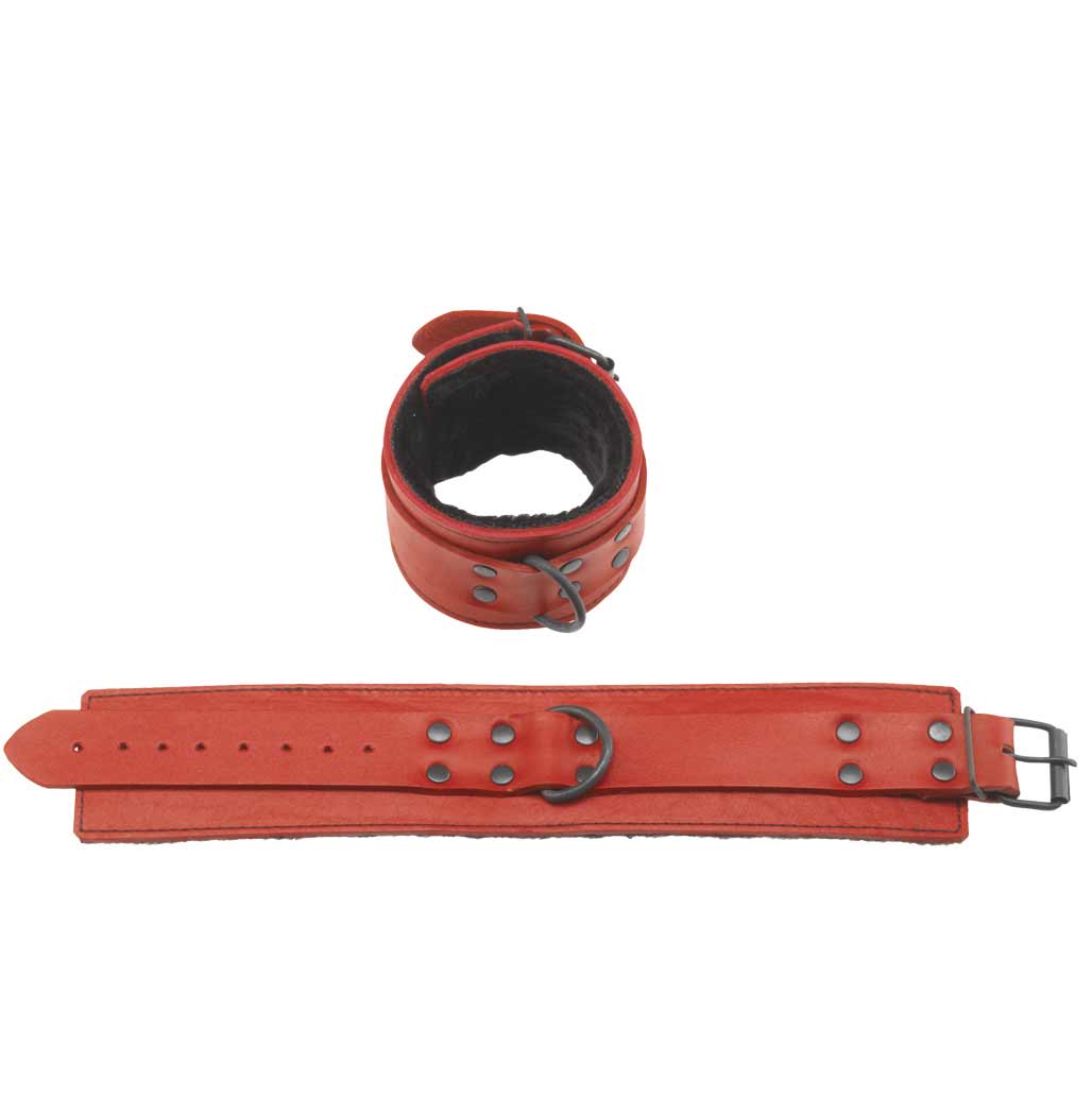 Spartacus+Fur+Lined+Red+Leather+Wrist+%26+Ankle+Bondage+Cuffs