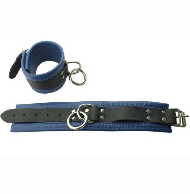 Black and Blue Bondage Ankle and Wrist Cuffs