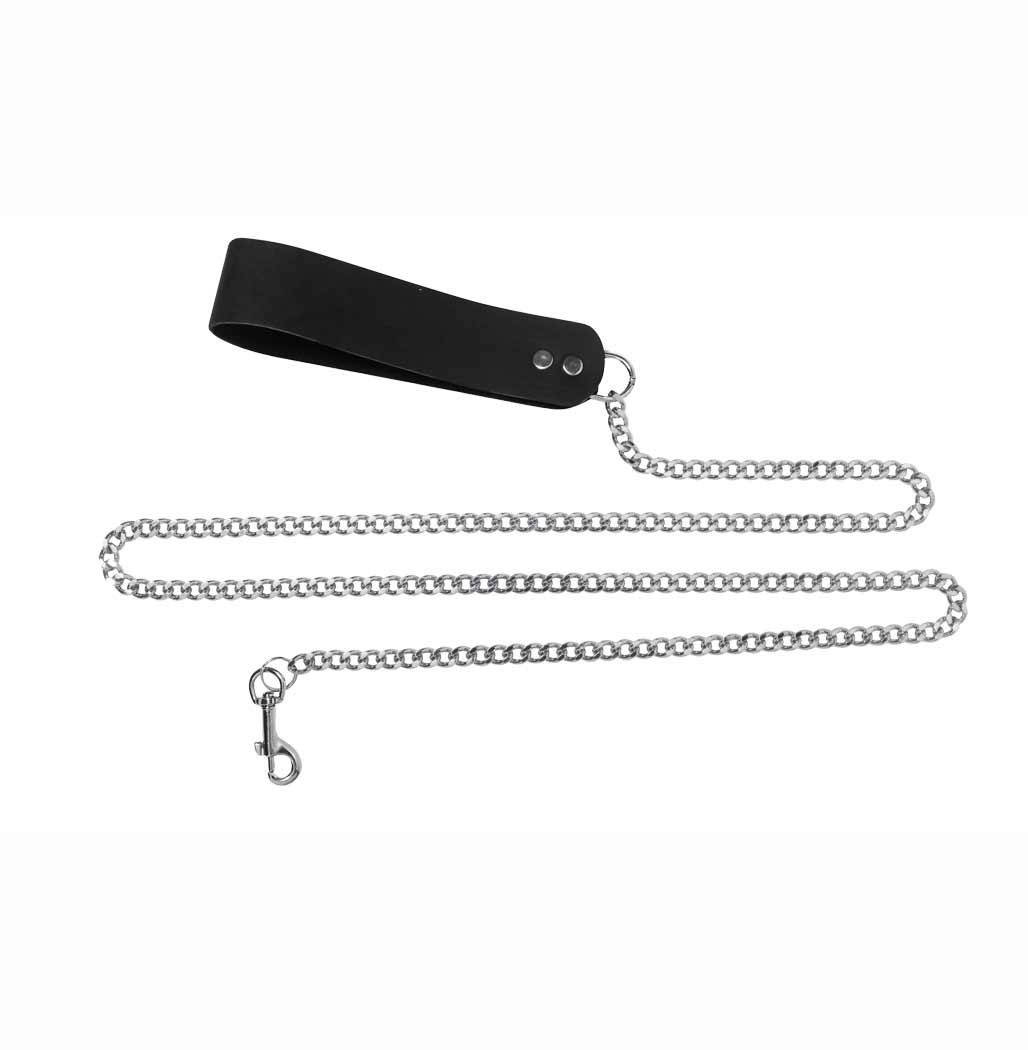 Four+Foot+Chain+Leash+With+Leather+Handle