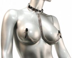 Chrome Slave Collar with Nipple Clamps