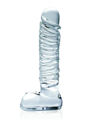 Icicles No 63 Textured Glass Dildo With Balls