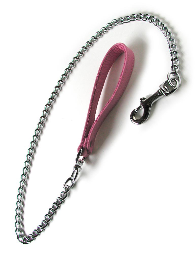 Chain+Leash+with+Pink+Leather+Handle