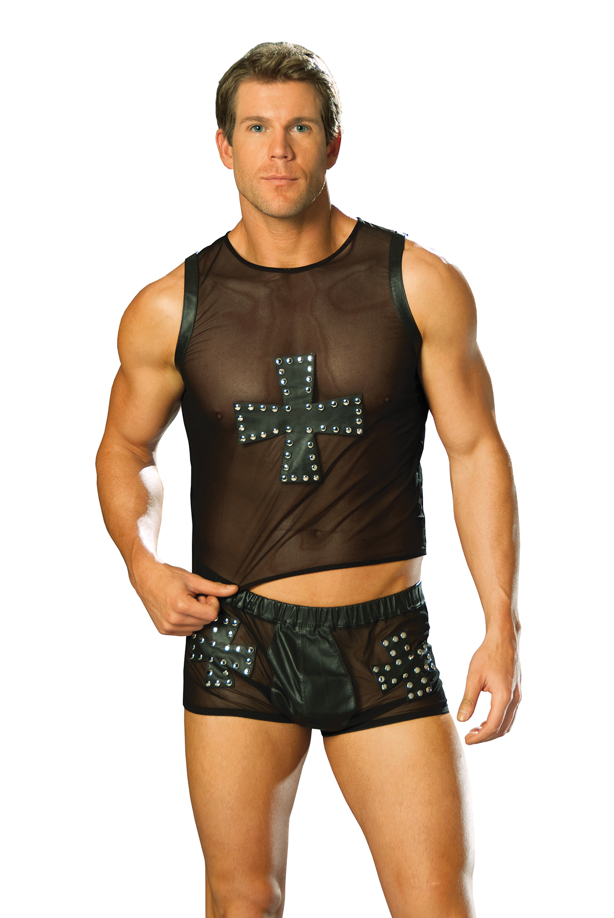 Iron+Cross+Mesh+And+Leather+Top