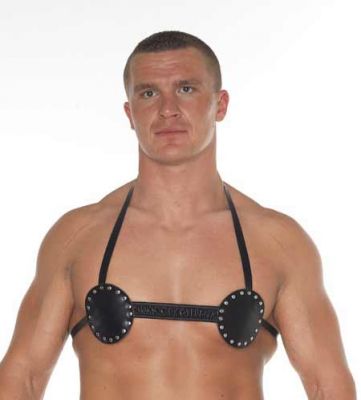 Mens Leather Nipple Harness Bra With Spikes Inside