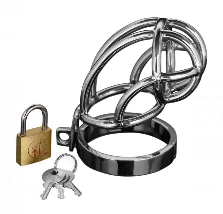 Captus+Stainless+Steel+Locking+Chastity+Cage