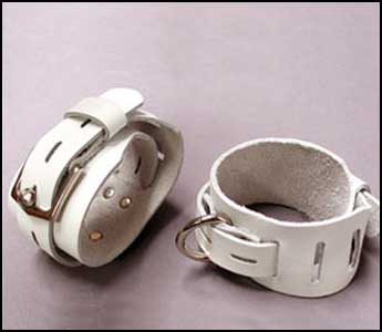 White Buckle and Lock Leather Wrist Cuffs