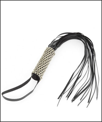 Leather Flogger Bondage Whip with 14 Strings and Chain Handle