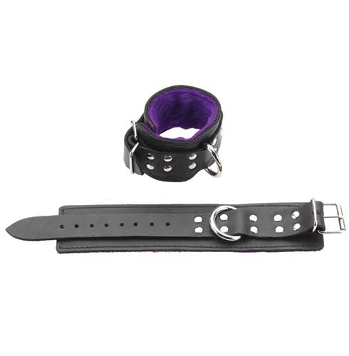 Leather Wrist Cuffs With Purple Faux Fur