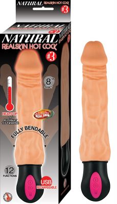 Natural Realskin Hot Cock #3 USB Rechargeable Warming Realistic Vibrator Waterproof 8 Inch