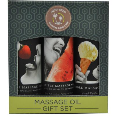 Earthly Body Hemp Seed Edible Massage Oil Gift Set (Three 2oz Edible Massage Oils)