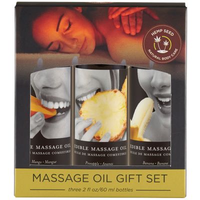 Earthly Body Hemp Seed Edible Massage Oil Gift Set (Three 2oz Edible Massage Oils)