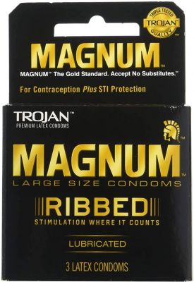 Trojan Magnum Ribbed Lubricated Latex Condoms 3-Pack Large