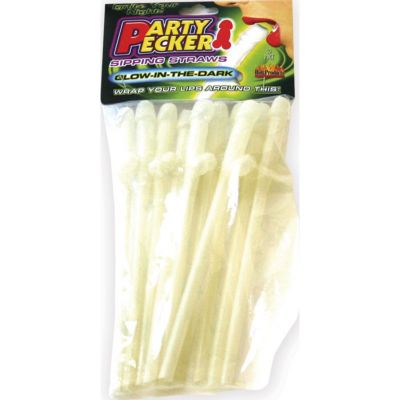 Party Pecker Sipping Straws Glow In The Dark 10 Per Pack