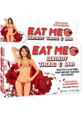 Eat Me Gummy Thong And Bra Strawberry One Size Fits All