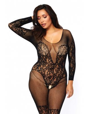 Leg Avenue Vine Lace And Net Long Sleeved Bodystocking
