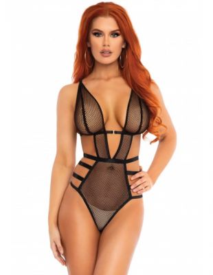 Leg Avenue Fishnet Cut Out Strappy G-String Teddy With Adjustable Straps