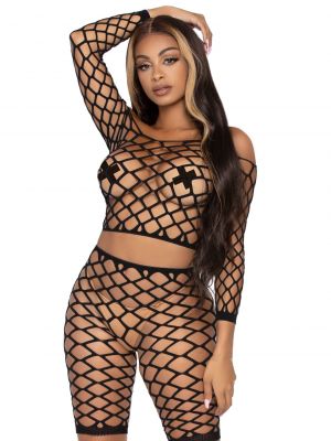 Pothole Net Crop Top And Bike Shorts