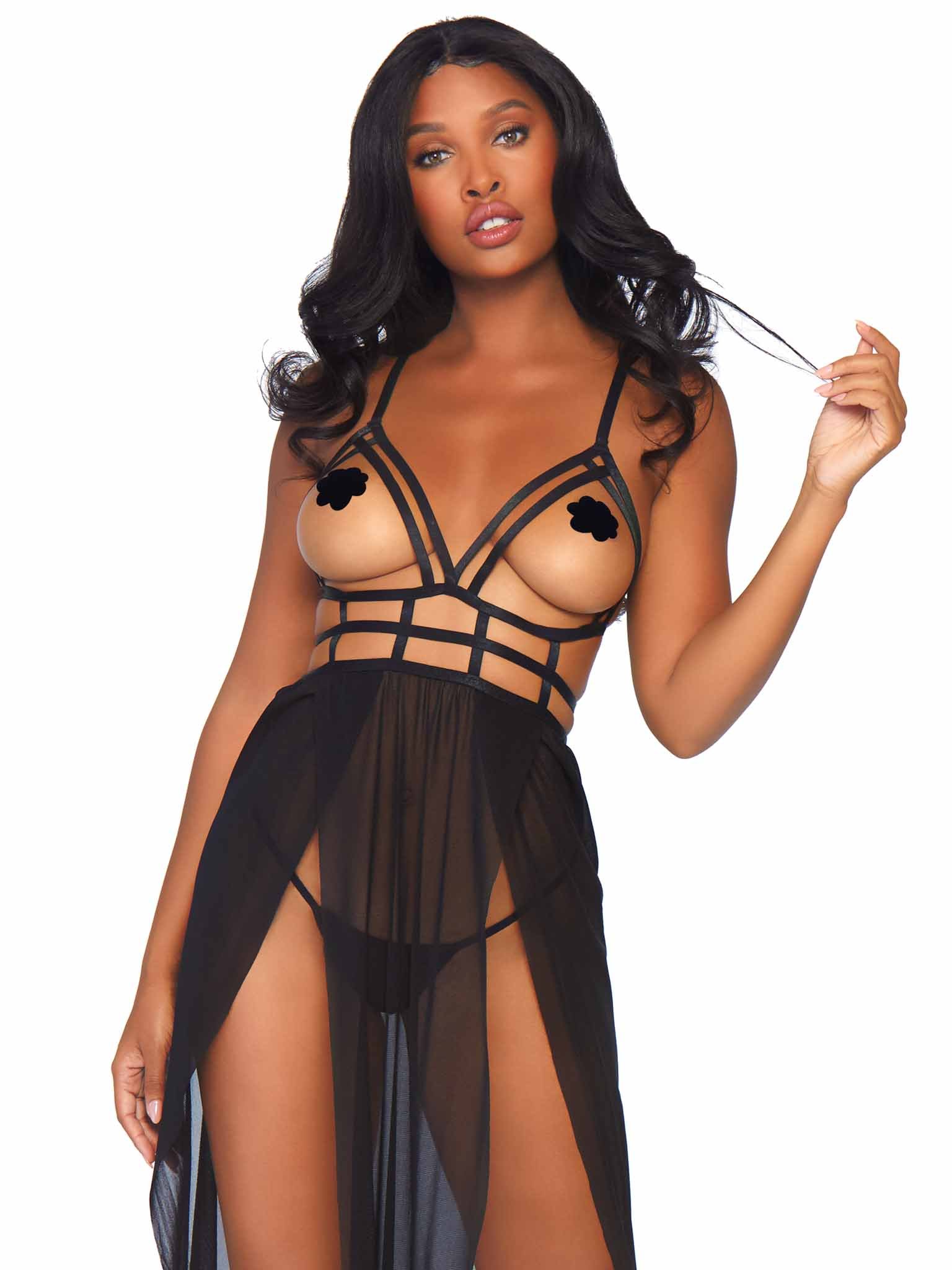 Leg+Avenue+Cage+Strap+Open+Bodice+Maxi+Dress+And+Matching+G-String+%282+Piece%29