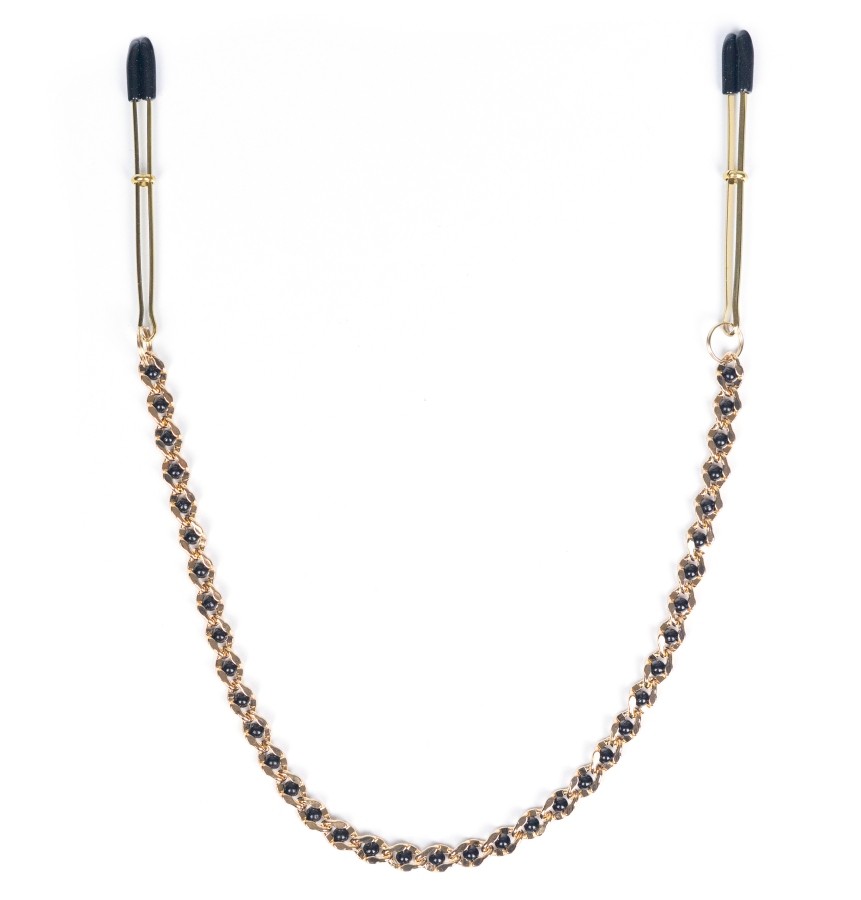 Gold+Tweezer+Nipple+Clamps+with+Gold+Beaded+Chain