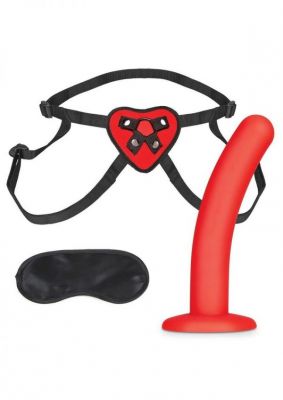Lux Fetish Red Heart Strap on Harness & 5 inch Silicone Dildo