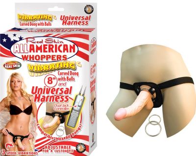 Whopper Vibrating  8 Inch Dong  and Harness