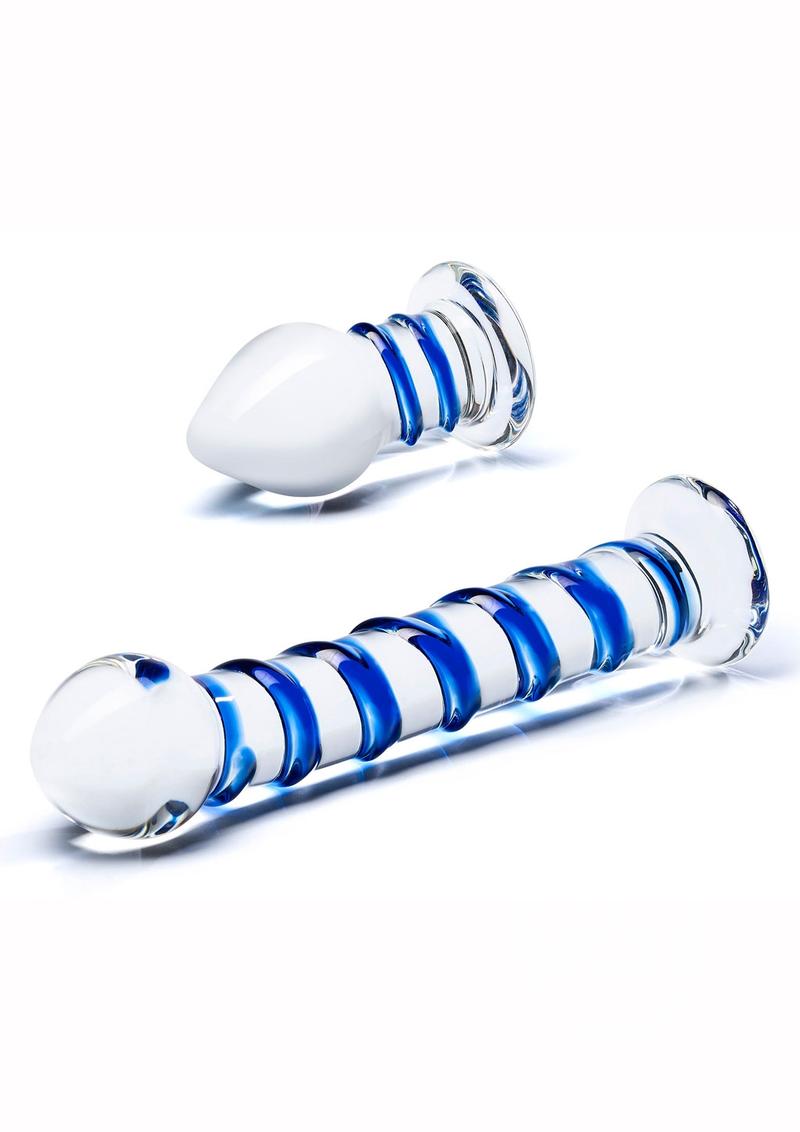 Glas+Swirly+Dildo+%26+Butt+Plug+Set