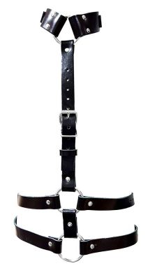 Rouge Female Leather Adjustable Body Harness With Choker