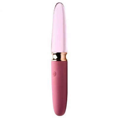 Prisms Vibra-Glass 10X Rose Dual End Rechargeable Silicone Glass Vibrating Dildo